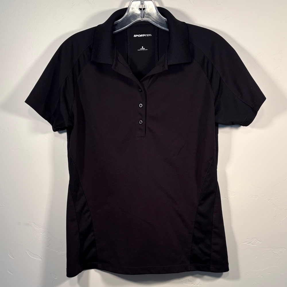 Sport-tek women’s S golf/tennis collared shirt ventilated sides and back black